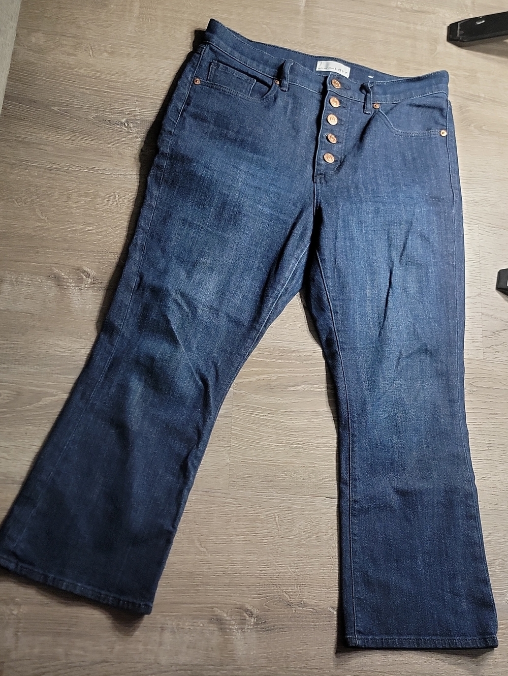 LOFT Dark Blue Boot-Cut Jeans with Button Front